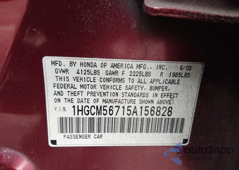 2005 Honda Accord 2.4 Ex z USA, uszkodzony, nr VIN 1HGCM56715A156828